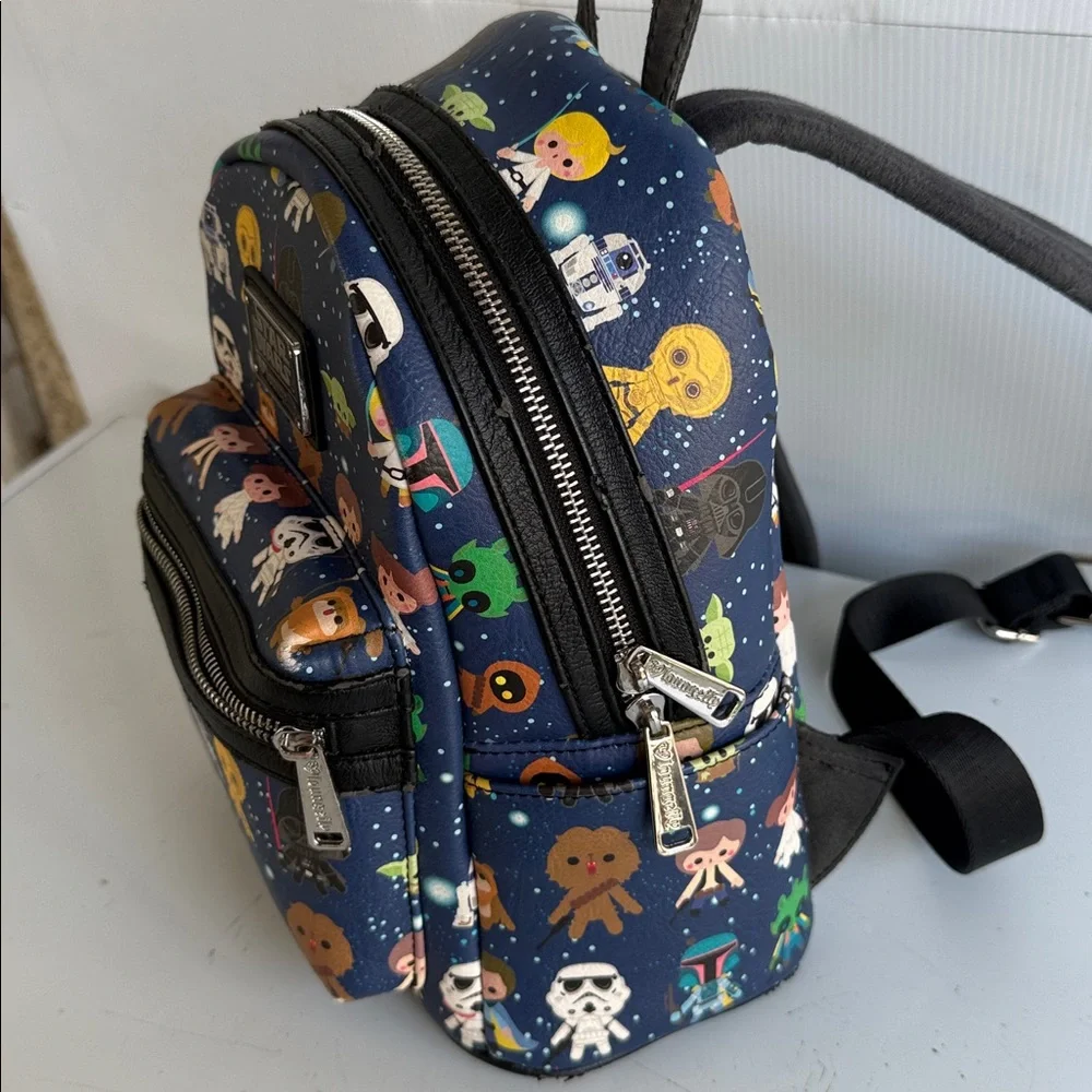 LOUNGEFLY STAR WARS CHIBI CHARACTER PRINT MINI BACKPACK R2-D2 C3PO LUKE EWOK